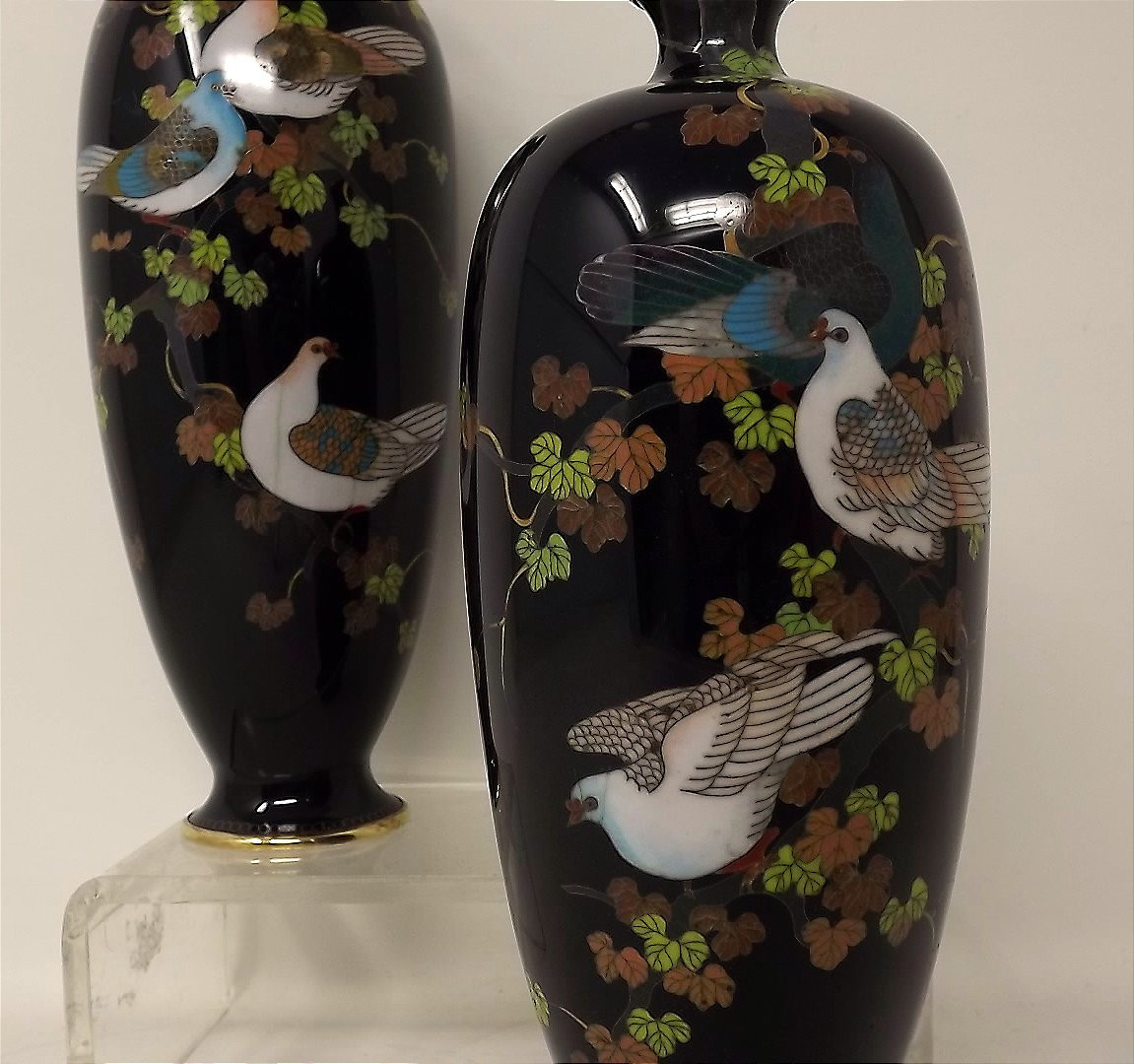 paire de vases Japonais cloisonnés époque Meiji oiseaux sur branches-photo-4