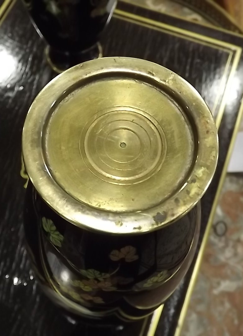 paire de vases Japonais cloisonnés époque Meiji oiseaux sur branches-photo-5