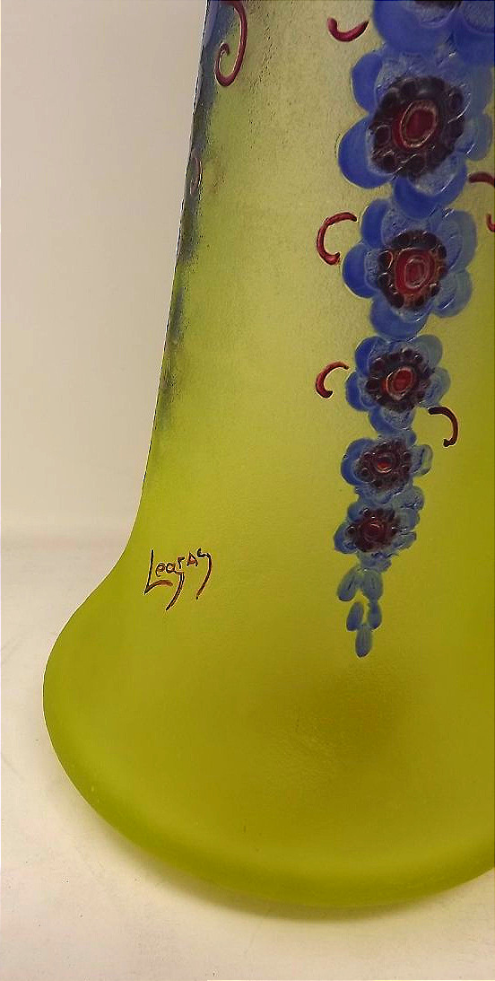 Paire de vases Legras en ouraline art déco décoré de myosotis stylisés-photo-2