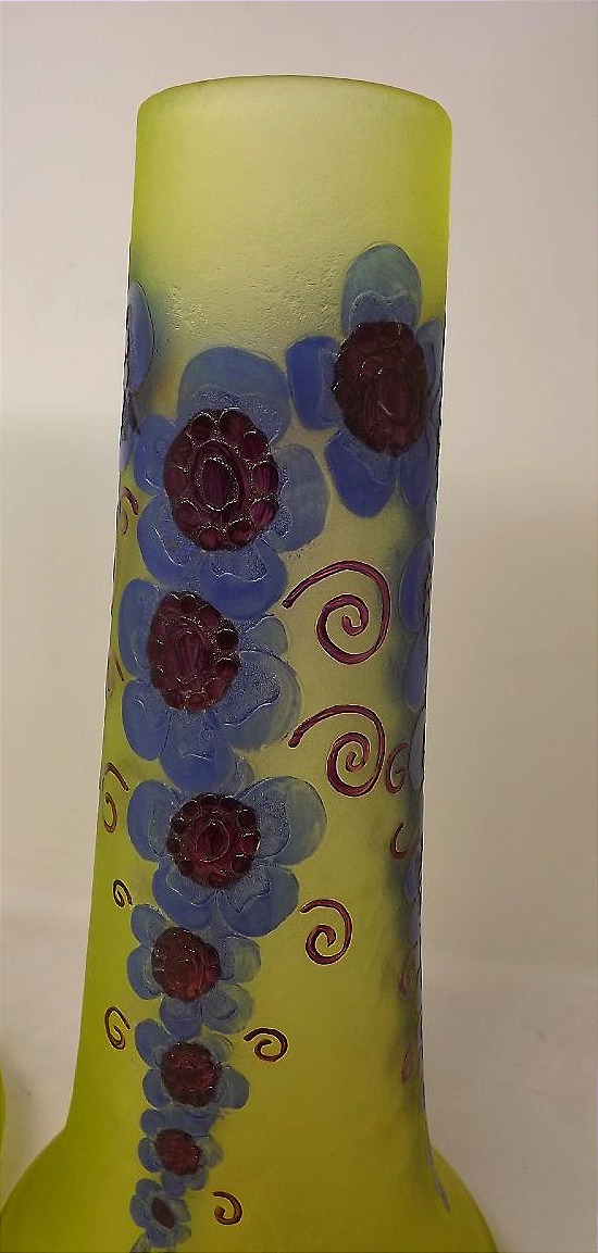 Paire de vases Legras en ouraline art déco décoré de myosotis stylisés-photo-3