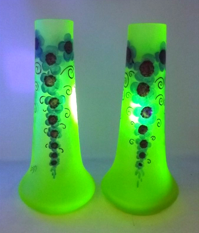 Paire de vases Legras en ouraline art déco décoré de myosotis stylisés-photo-4