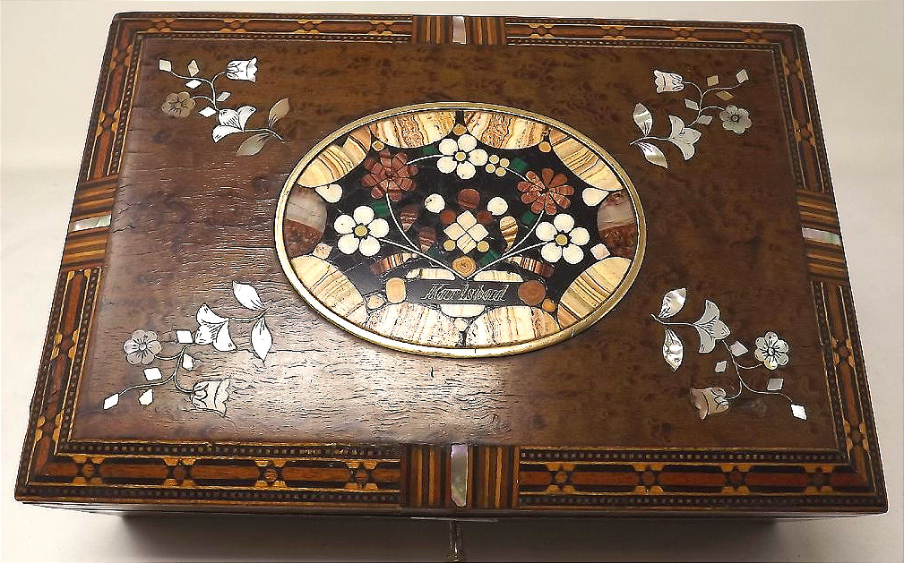 coffret marqueterie bois précieux et pierres dures de Karlsbad circa 1870-photo-4