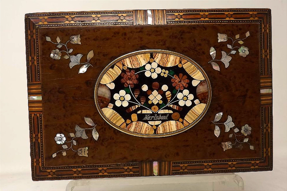 coffret marqueterie bois précieux et pierres dures de Karlsbad circa 1870-photo-1