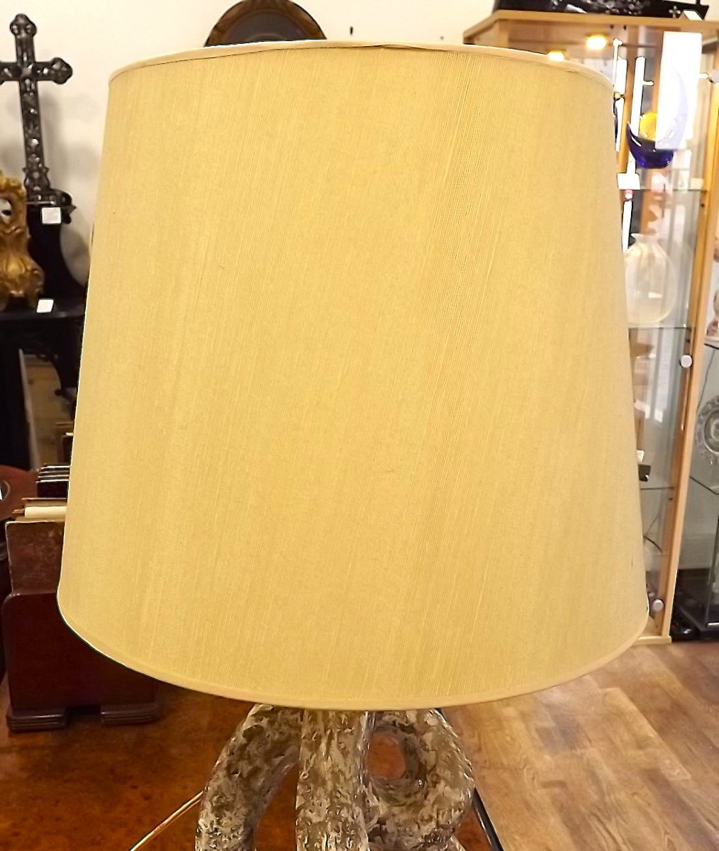 Ceramic Lamp By Juliette Derel And Jean Rivier, With Original Lampshade-photo-2