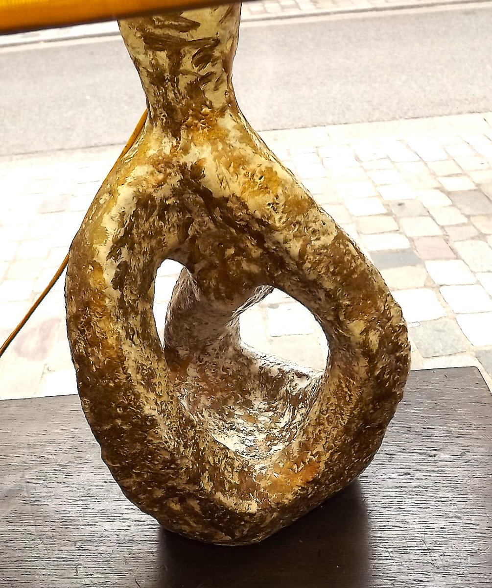 Ceramic Lamp By Juliette Derel And Jean Rivier, With Original Lampshade-photo-3