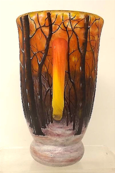 Vase Daum à la forêt sous la neige paysage d'hiver à deux anses-photo-2