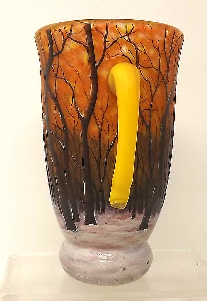 Vase Daum à la forêt sous la neige paysage d'hiver à deux anses-photo-3