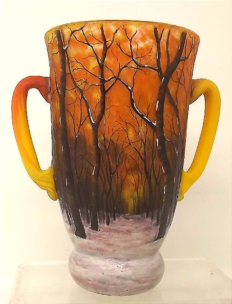 Vase Daum à la forêt sous la neige paysage d'hiver à deux anses-photo-4
