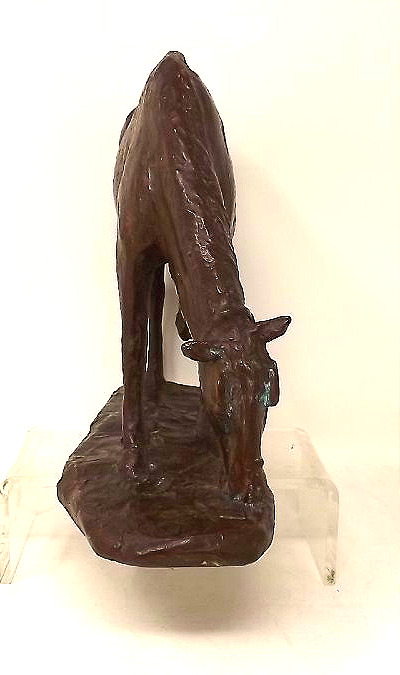 Bronze animalier sculpture d'un cheval de travail paissant de Hermann Hubacher Suisse-photo-2