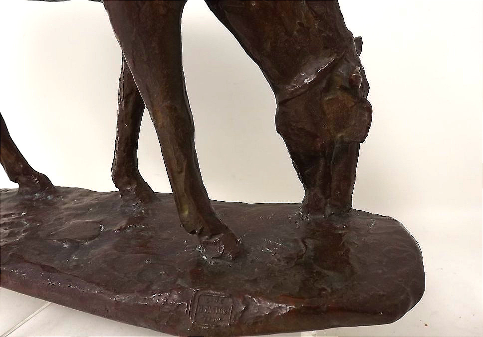 Bronze animalier sculpture d'un cheval de travail paissant de Hermann Hubacher Suisse-photo-4