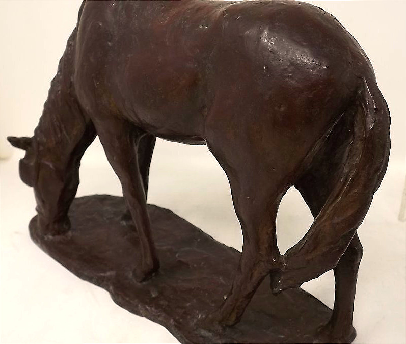Bronze animalier sculpture d'un cheval de travail paissant de Hermann Hubacher Suisse-photo-6
