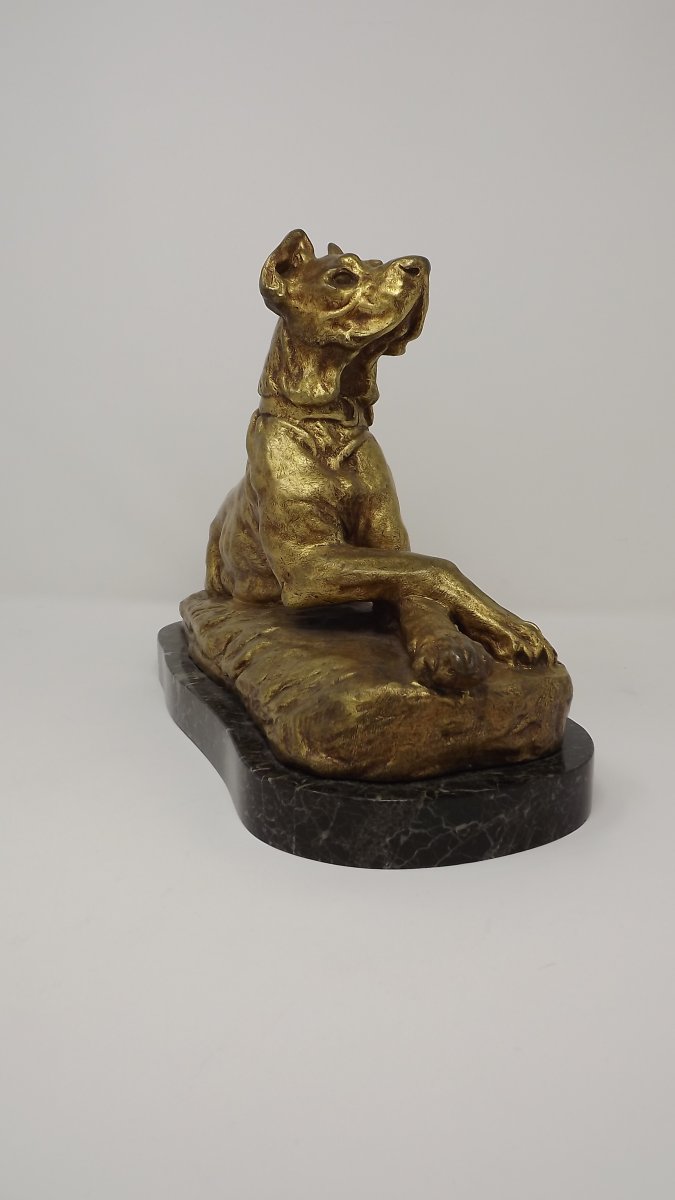 Dogue Couché Bronze Doré De Thomas Cartier (1879-1943)-photo-2