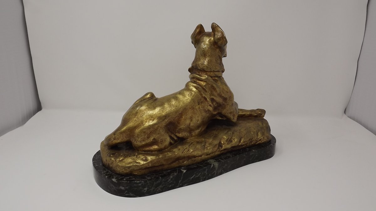 Dogue Couché Bronze Doré De Thomas Cartier (1879-1943)-photo-4