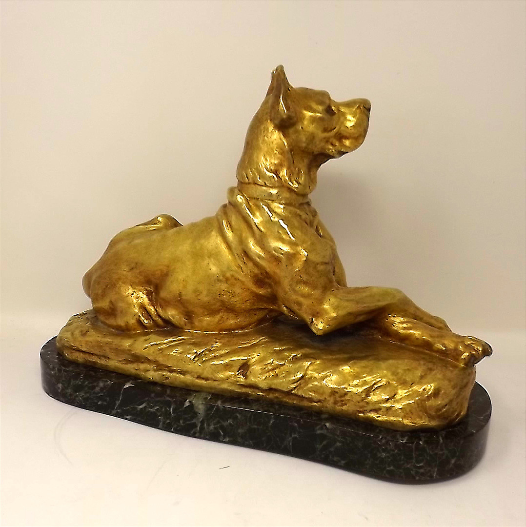 Chien  Dogue Couché Bronze Doré De Thomas Cartier -photo-3