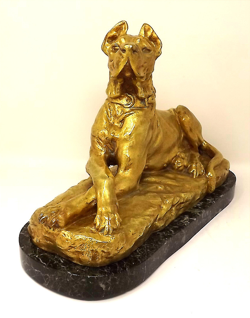 Chien  Dogue Couché Bronze Doré De Thomas Cartier -photo-4