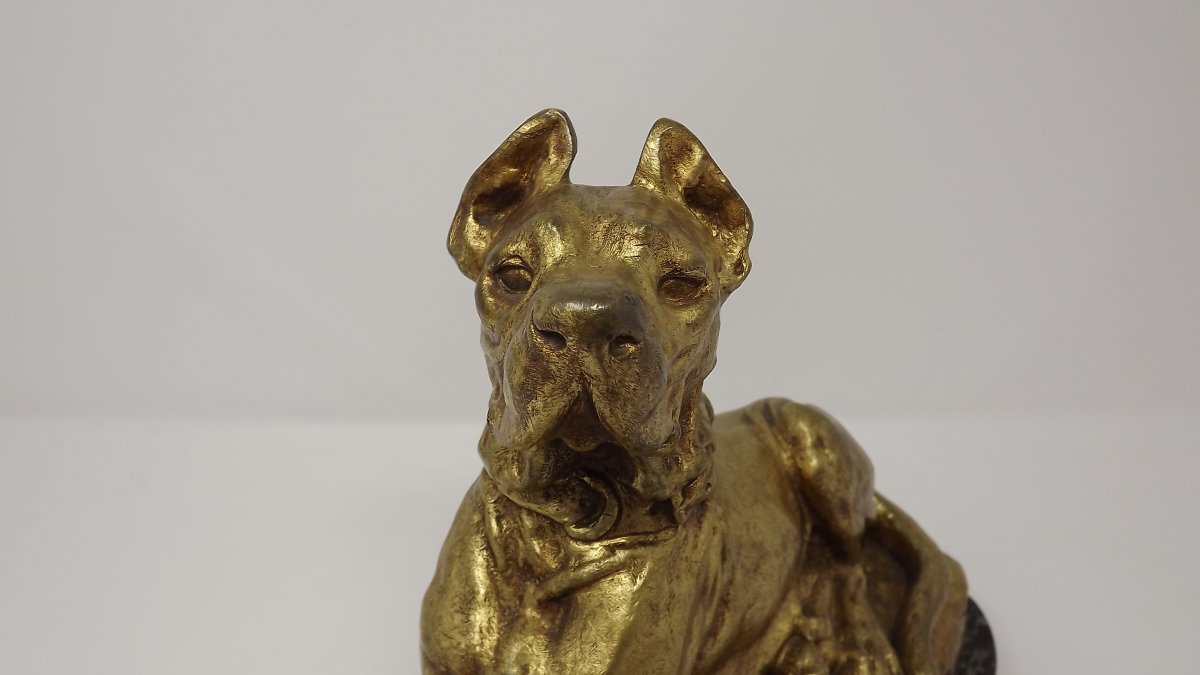 Dogue Couché Bronze Doré De Thomas Cartier (1879-1943)-photo-1