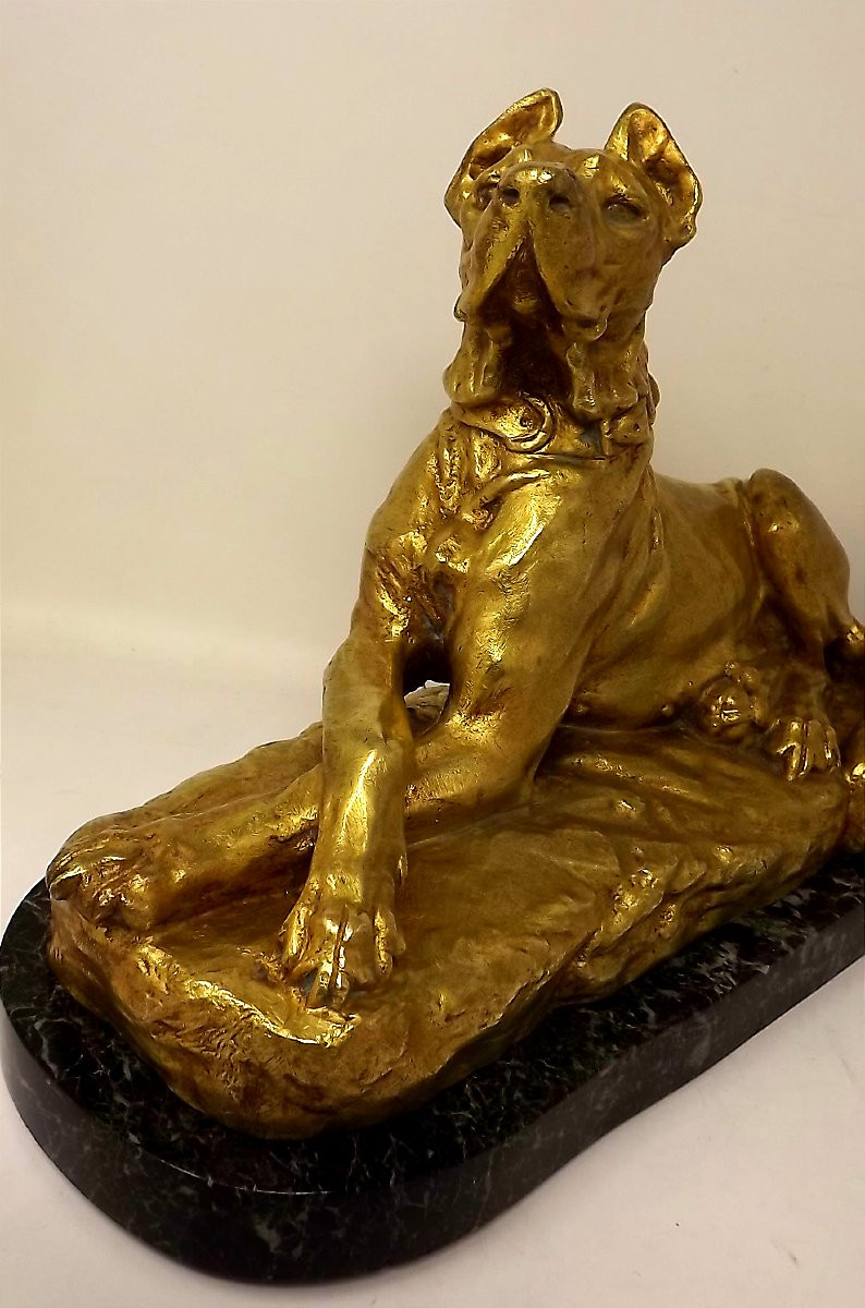 Chien  Dogue Couché Bronze Doré De Thomas Cartier -photo-2
