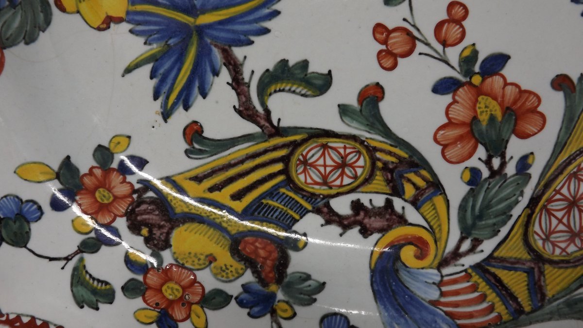 Rouen Faience Dish XVIIIth With Double Cornucopia-photo-3