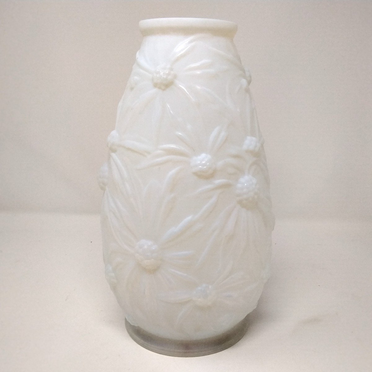 Art Deco Etling Opalescent Vase With Dahlias Orchids-photo-3