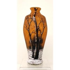 Daum Nancy Snow Landscape Vase