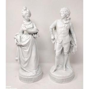 Grand Couple De Porcelaine Comedia Del Arte Scaramouche Et Colombine