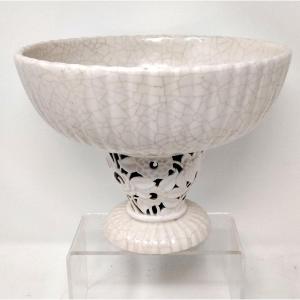 Art Deco Crackled Cup With Floral Openwork Foot Henri Chaumeil