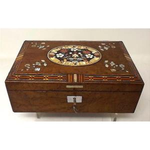 coffret marqueterie bois précieux et pierres dures de Karlsbad circa 1870
