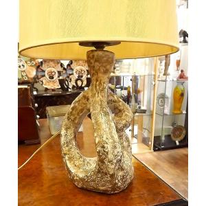 Ceramic Lamp By Juliette Derel And Jean Rivier, With Original Lampshade
