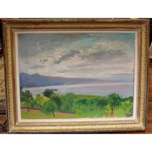 Oil On Canvas Painting By Ernst Morgenthaler (lake Zurich, 1946, Switzerland)