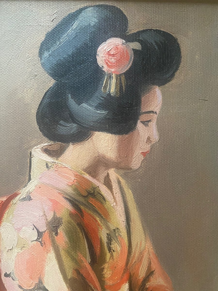 Albert Vauquelin Japanese In Kimono Oil On Canvas Japan 1930-photo-2