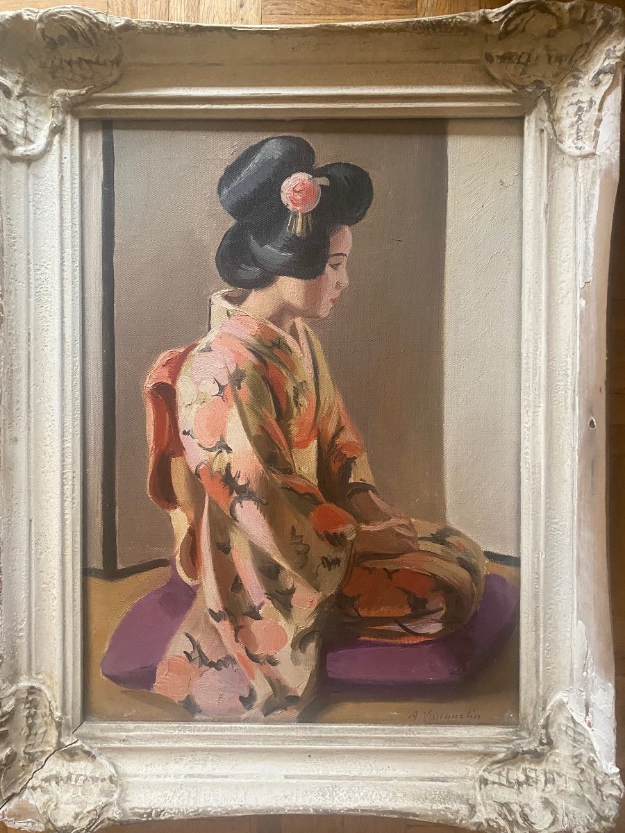 Albert Vauquelin Japanese In Kimono Oil On Canvas Japan 1930-photo-3