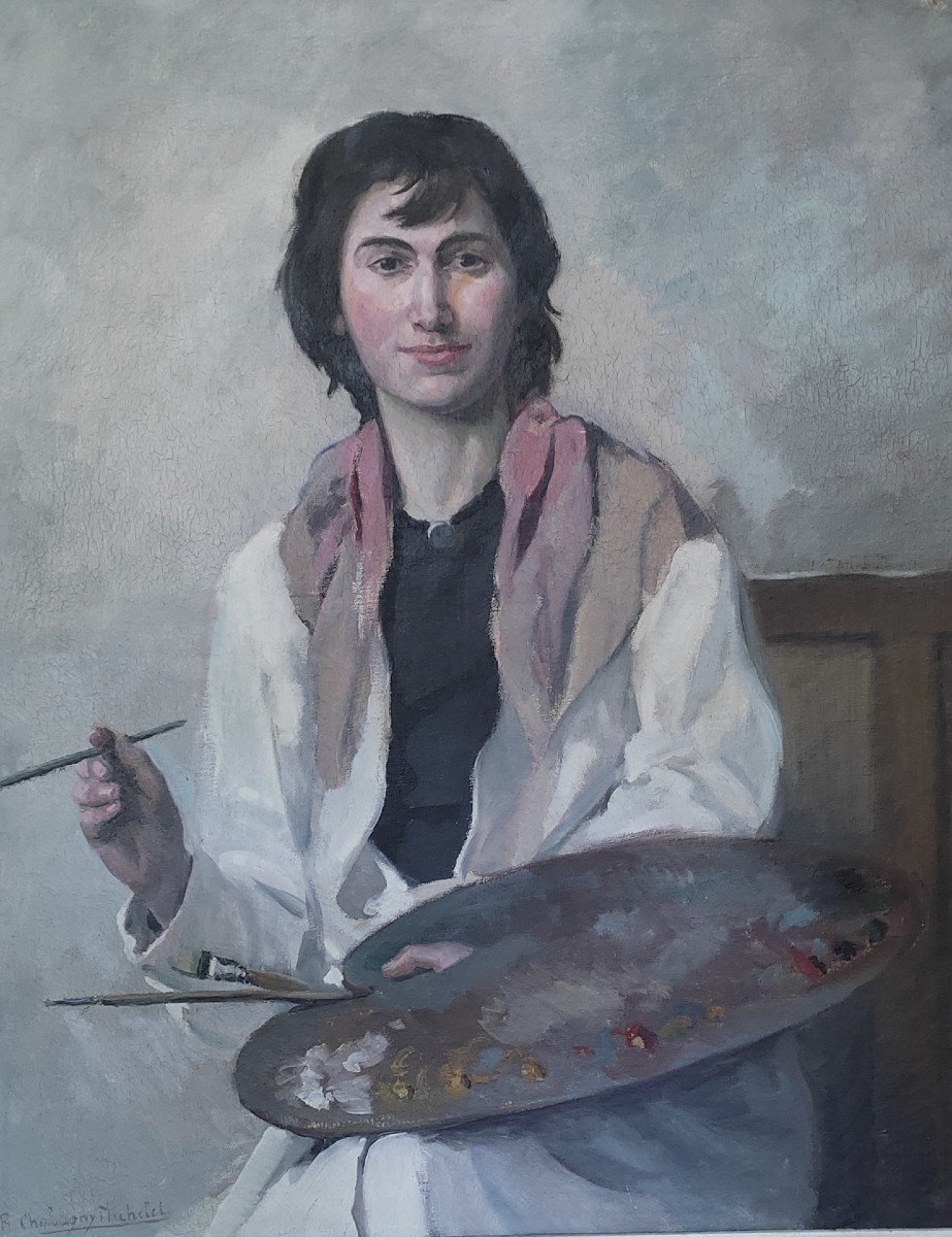 Renée Chabagny Michelet Self-portrait Oil Canvas Dior Granville Normandy-photo-4