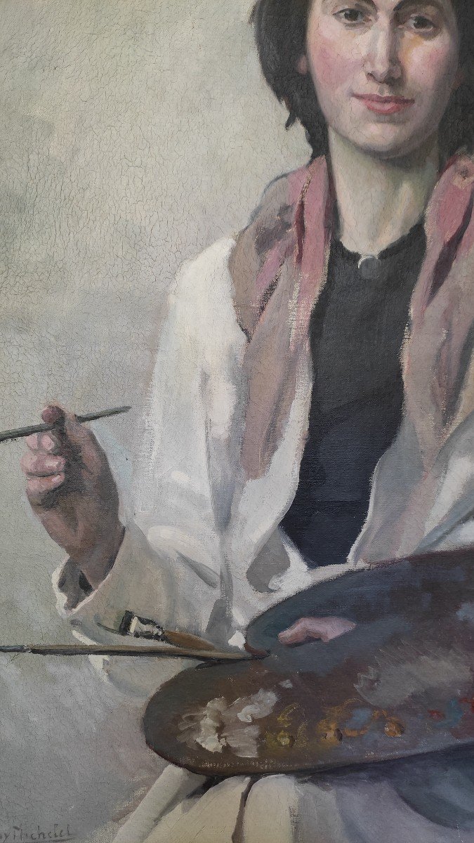 Renée Chabagny Michelet Self-portrait Oil Canvas Dior Granville Normandy-photo-7