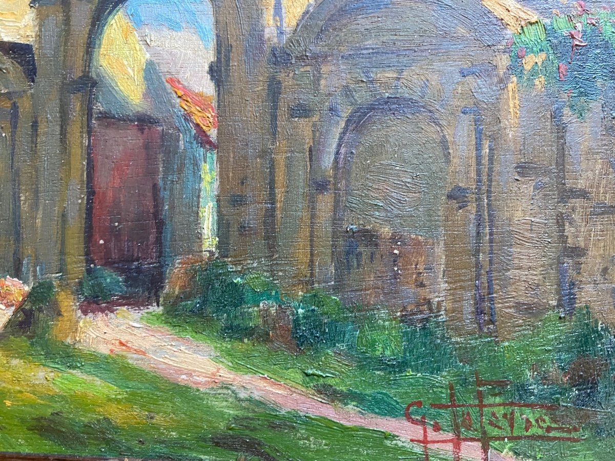 Géo Lefèvre Entrée De Vieille Ferme Près De Caen Normandie Huile Sur Panneau 1920-photo-2