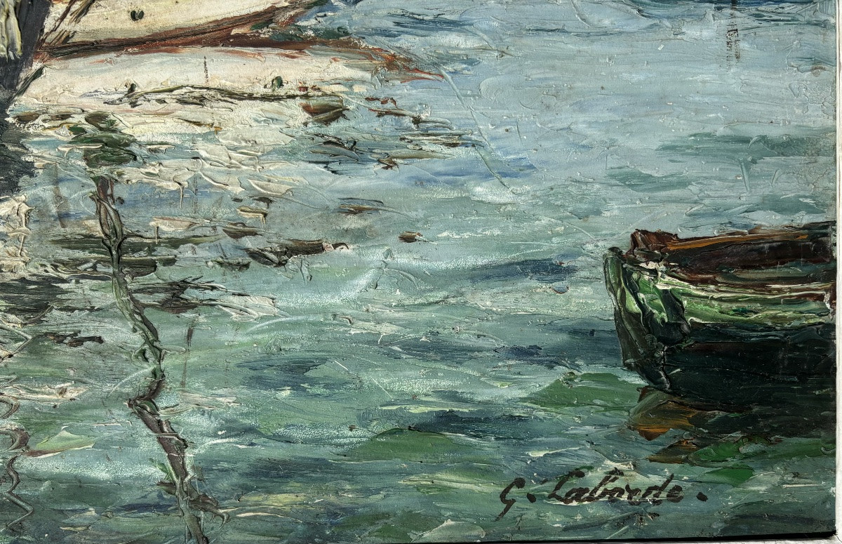 Gaston Laborde Sailboats In The Port Of Trouville Normandy Oil On Panel 1930-photo-4
