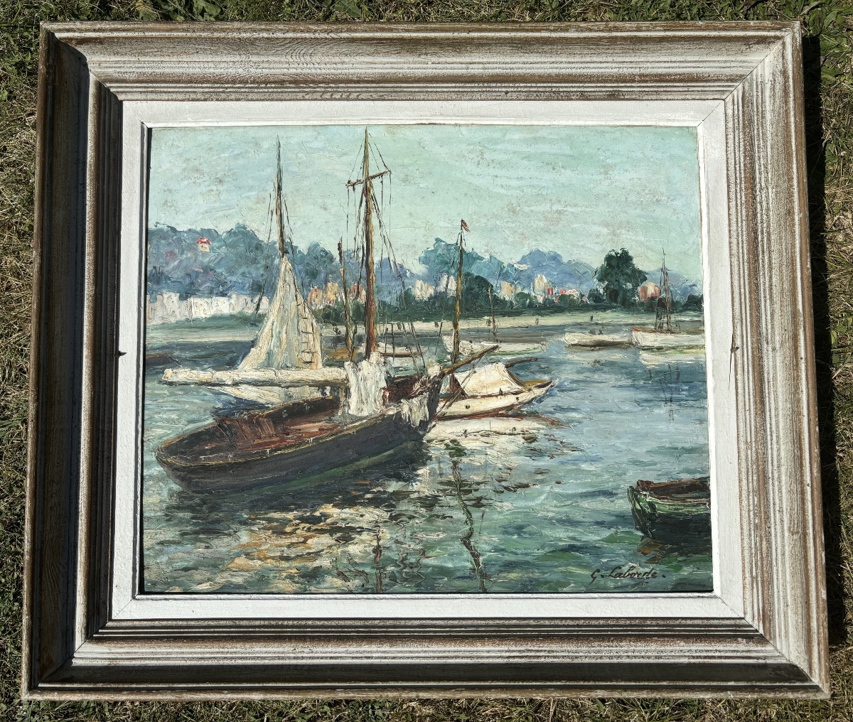 Gaston Laborde Sailboats In The Port Of Trouville Normandy Oil On Panel 1930