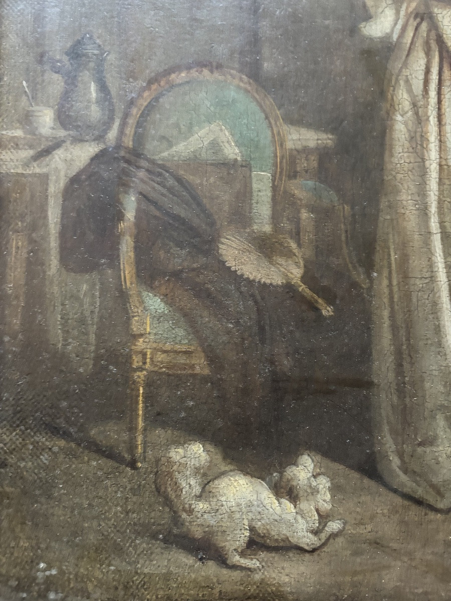 D’après Marguerite GÉRARD (1761-1837) Le Triomphe de Minette Huile 19e Chat Chien-photo-3