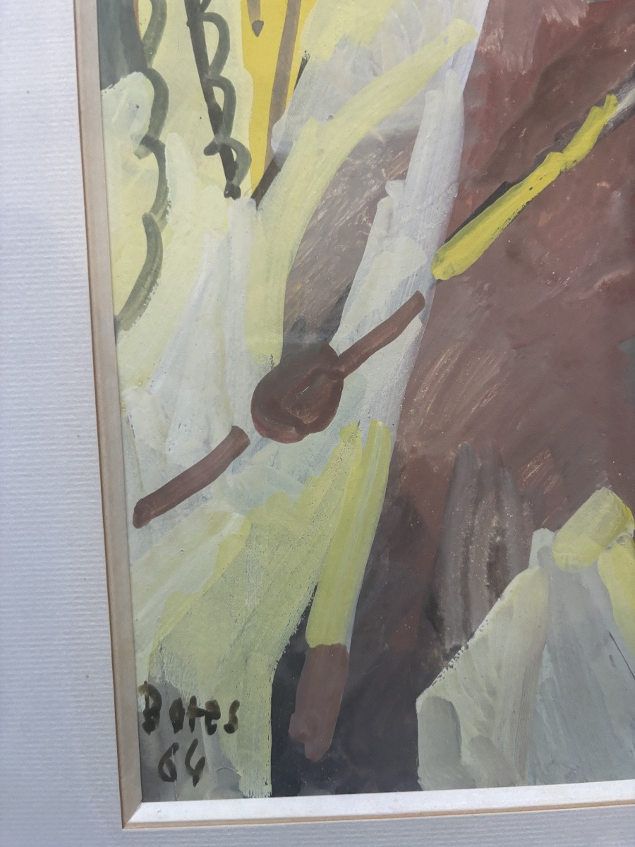 Francisco Bores, The Man With The Stick, Gouache, 1964, Spanish School -photo-3