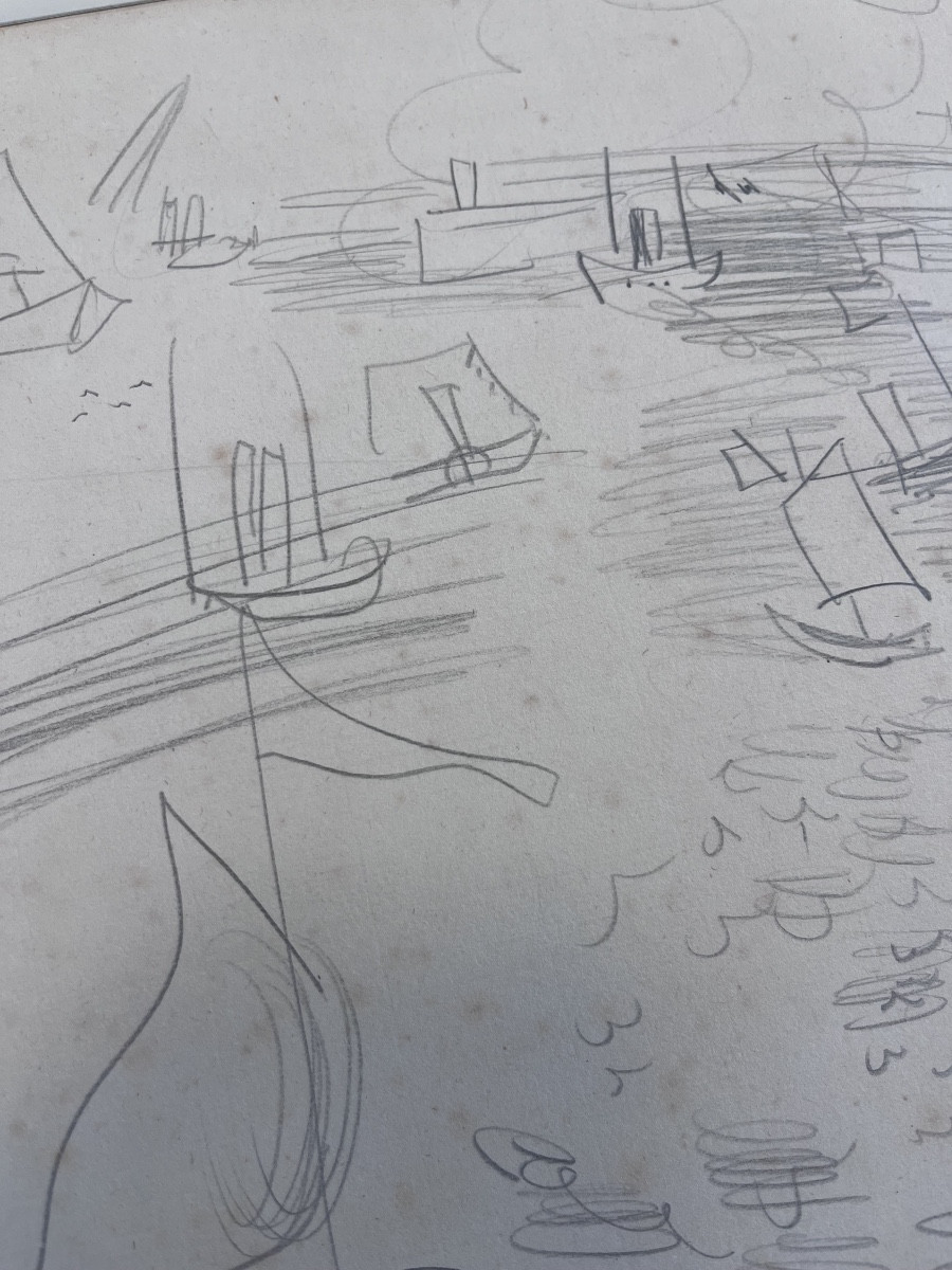 Raoul Dufy Regattas In Le Havre Circa 1927-1928 Signed Pencil Drawing Certificate Attached Normandy -photo-2