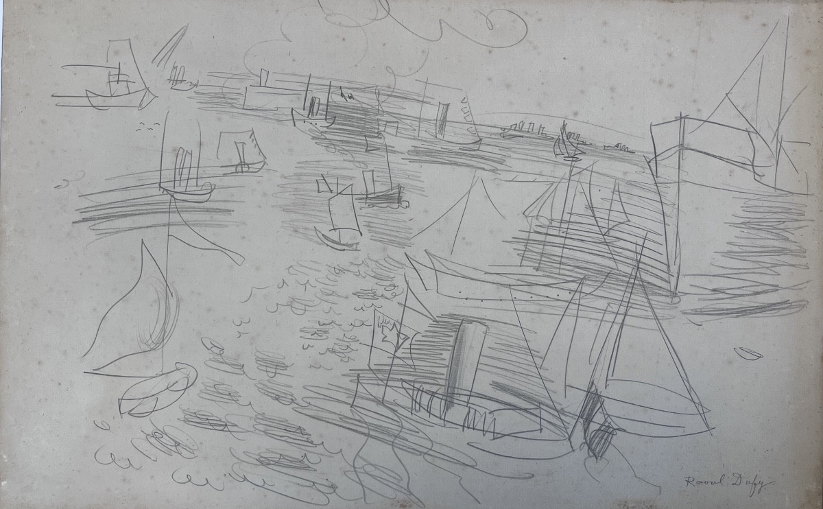 Raoul Dufy Regattas In Le Havre Circa 1927-1928 Signed Pencil Drawing Certificate Attached Normandy 