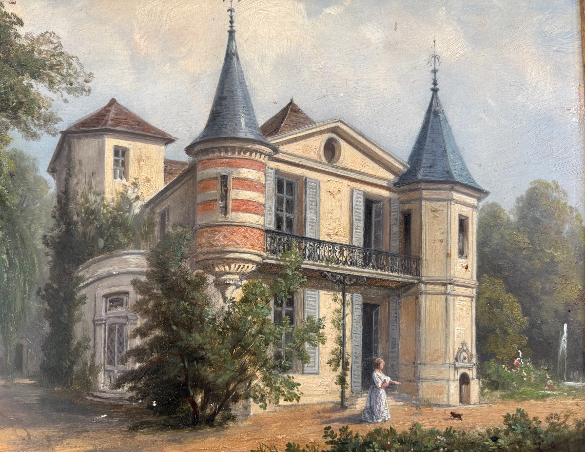 Léon Fleury, Château De Juziers, Oil On Panel, Signed -photo-3