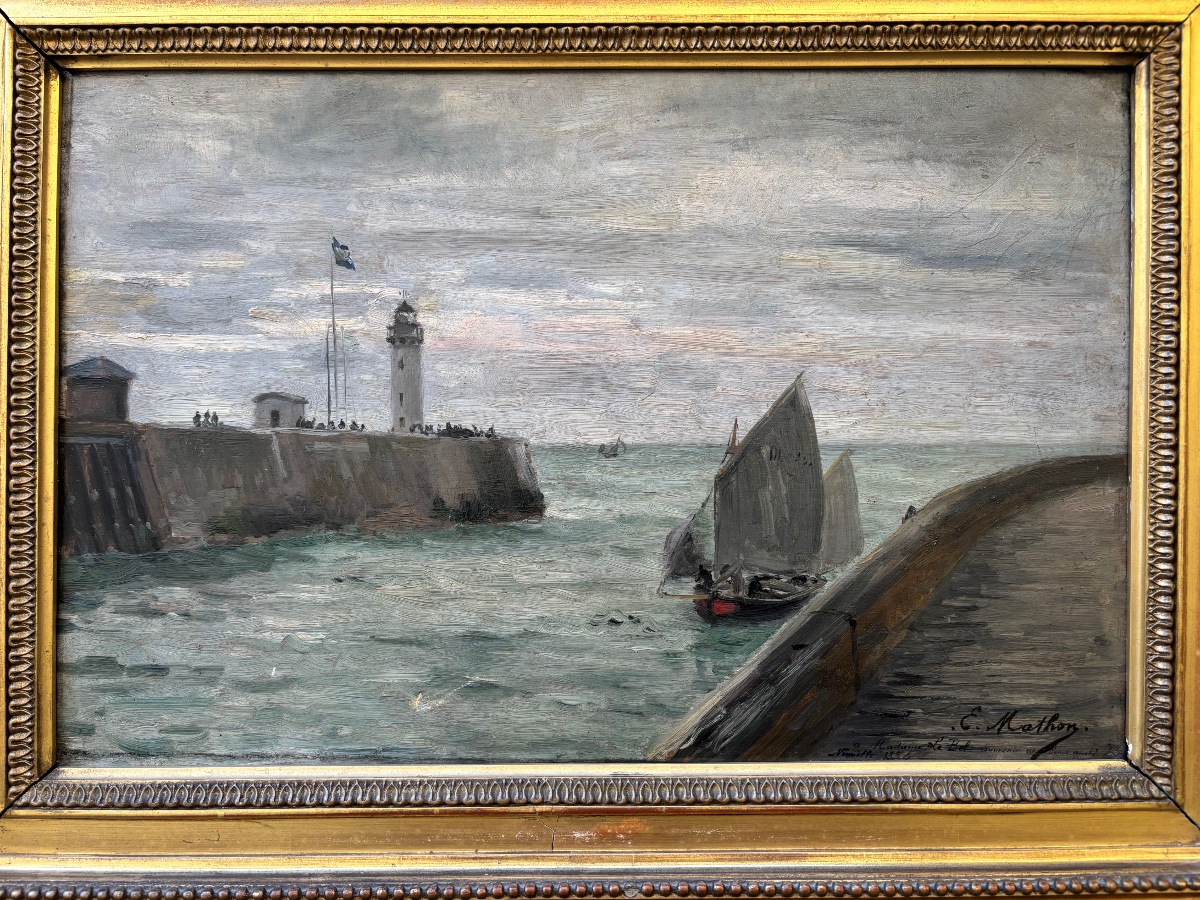 émile Mathon Dieppe View From The Pollet Pier Oil On Canvas 1882 Normandy Seascape -photo-2