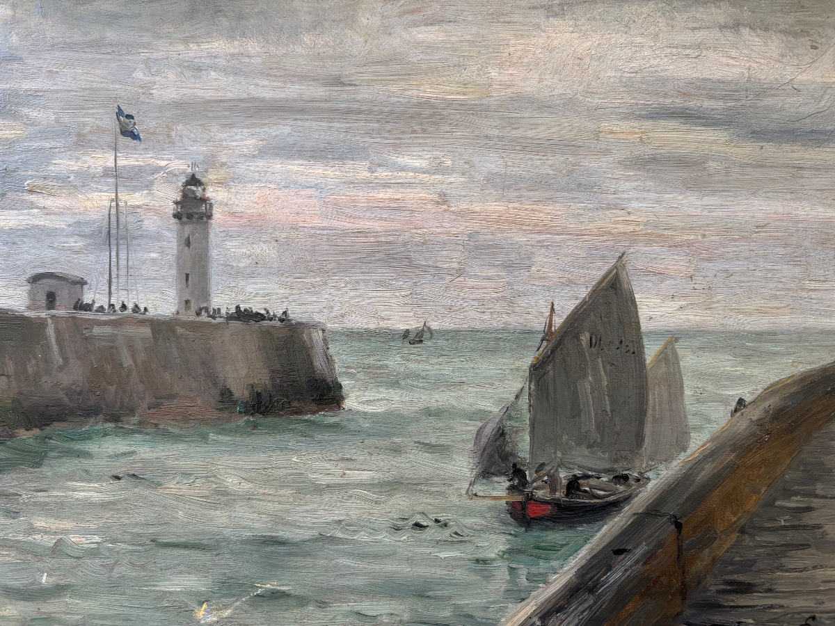 émile Mathon Dieppe View From The Pollet Pier Oil On Canvas 1882 Normandy Seascape -photo-3