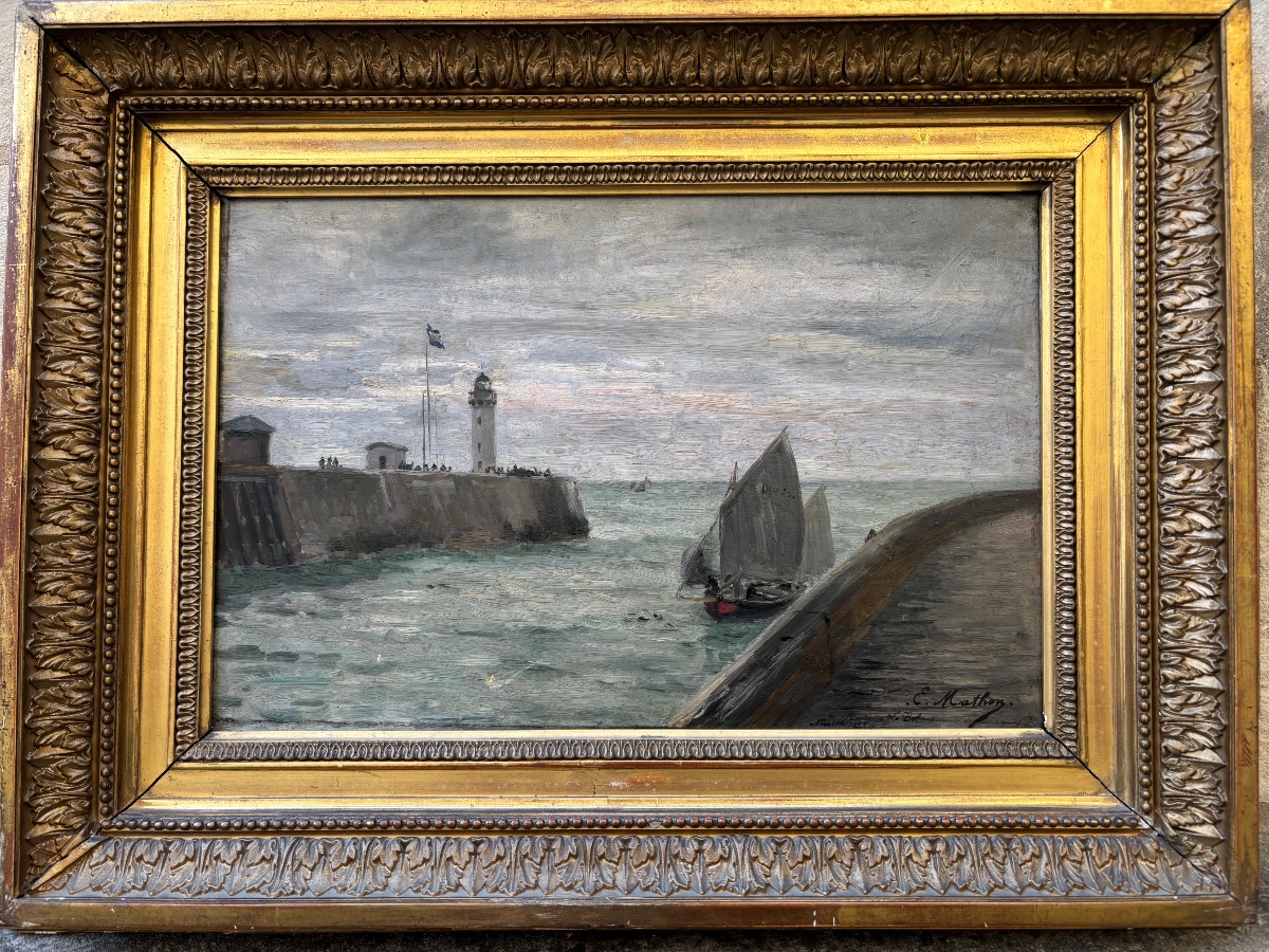 émile Mathon Dieppe View From The Pollet Pier Oil On Canvas 1882 Normandy Seascape 