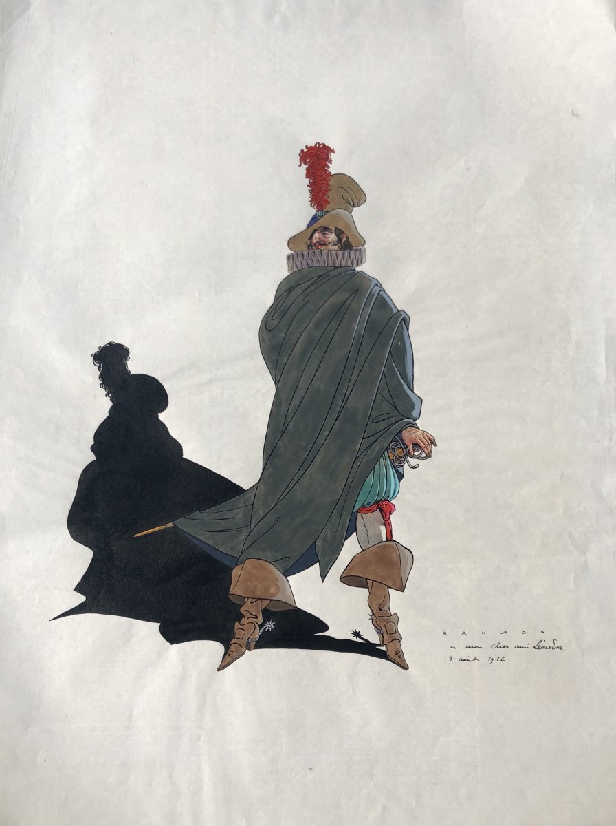 René Ranson « cyrano De Bergerac », Ink And Watercolor, Dedicated To Charles Leandre / Theater