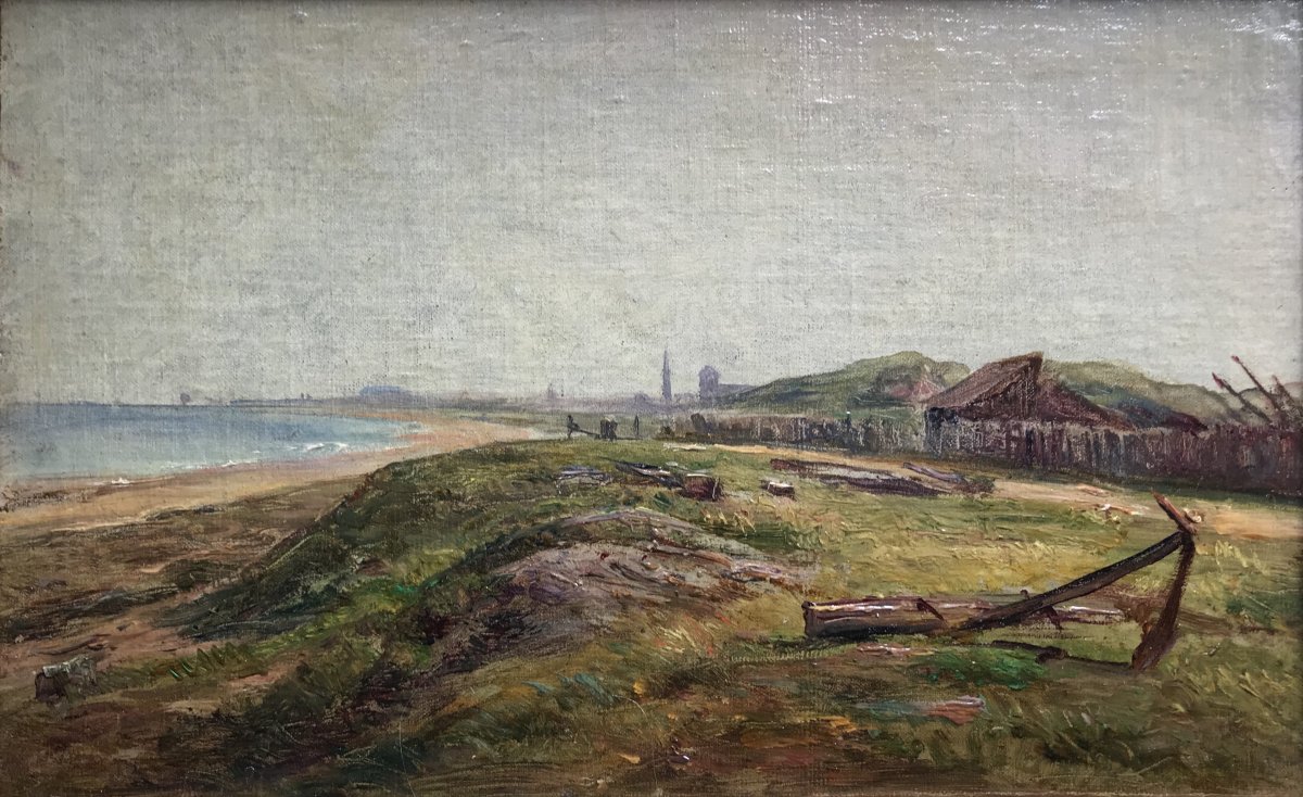 André Giroux « courseulles Sur Mer ,  Beach (normandy) » Oil / See, Landscape 