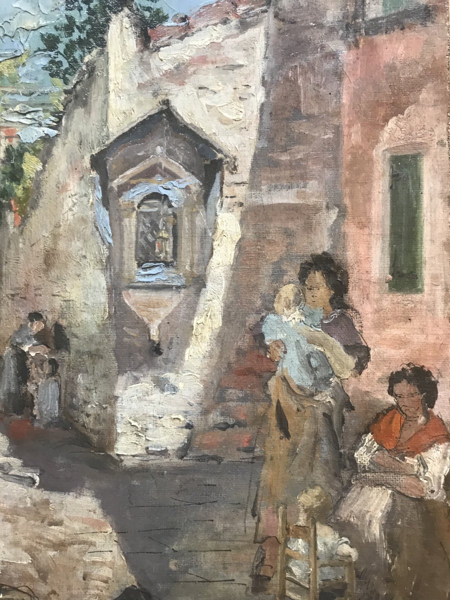 Spanish School Attributed To Francisco Pradilla Y Ortiz « venice Street, 1872 », Oil / Italia-photo-2