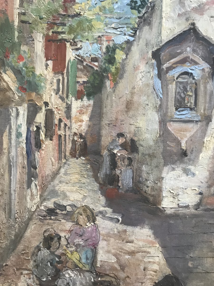 Spanish School Attributed To Francisco Pradilla Y Ortiz « venice Street, 1872 », Oil / Italia-photo-3