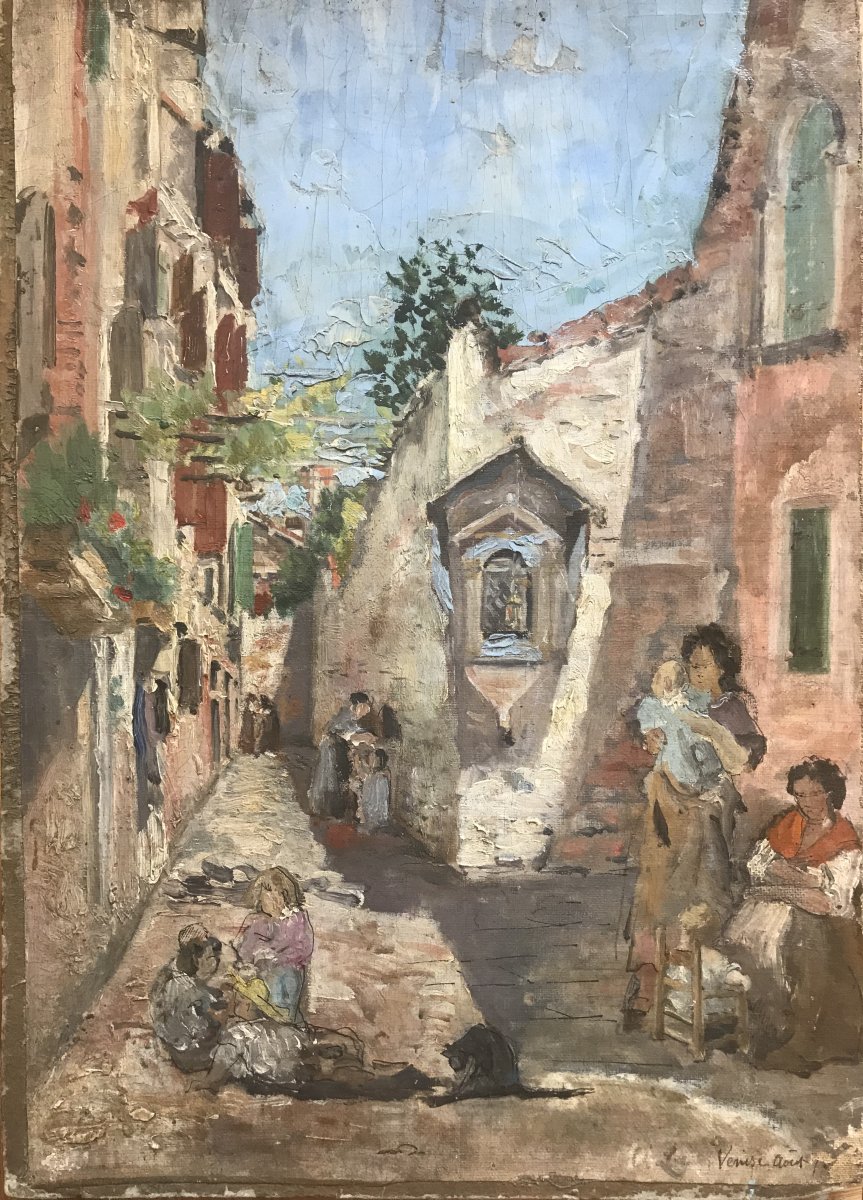 Spanish School Attributed To Francisco Pradilla Y Ortiz « venice Street, 1872 », Oil / Italia