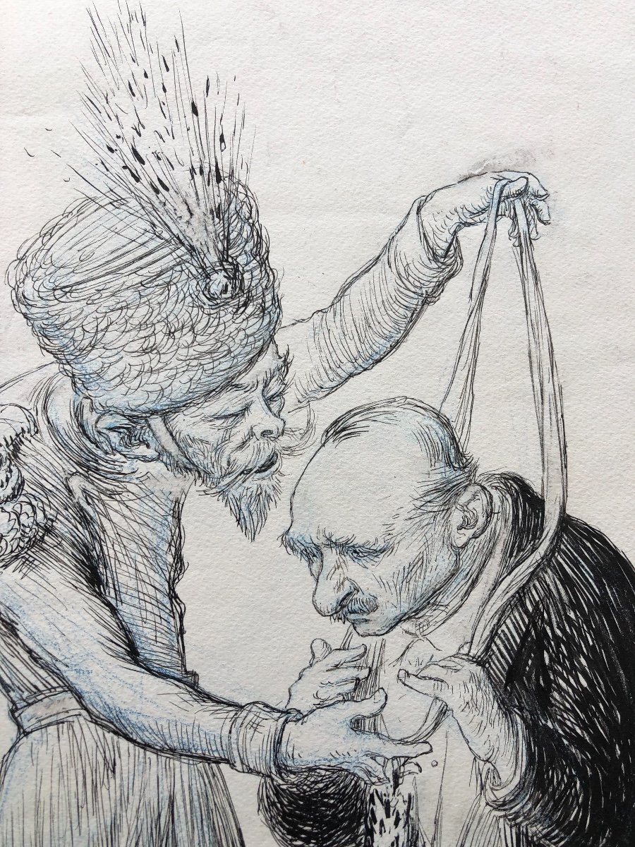 Charles Leandre  À Cronstadt 25 Juillet 1914 Dessin à La Plume Nicolas II Le Rire -photo-2